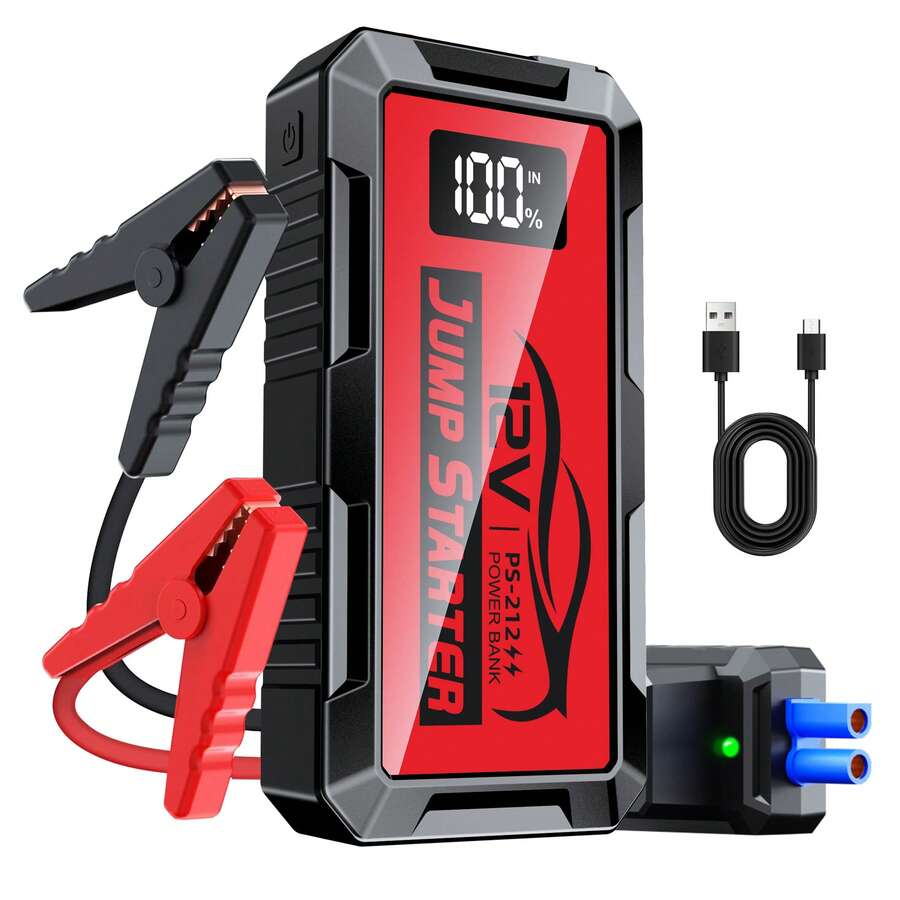 Portable Jump Starter - 8000Aカー ジャンプスターター、12Vジャンプスターターバッテリーパック（全ガソリン車、最大10.0Lエンジン対応）ジャンパーケーブル付きポータブルリチウムジャンプボックス、USBポート搭載