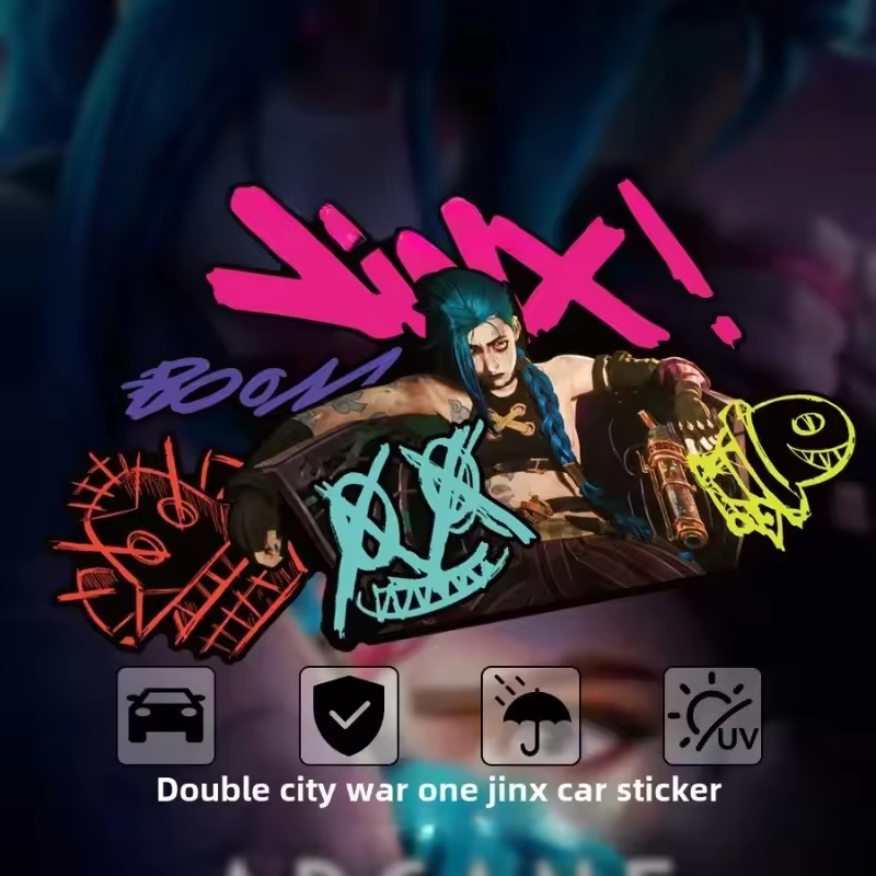 Car Accessories On Amazon - Arcane Jinx グラフィティ反射車ステッカー電動バイク窓ガラスデカールアニメゲーム車両装飾アクセサリー